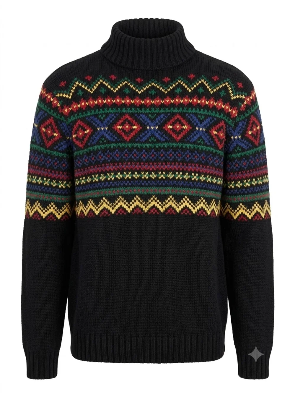 VTG Polo Ralph Lauren Youth XL Aztec Fair Isle Half Zip Sweater Black Cotton